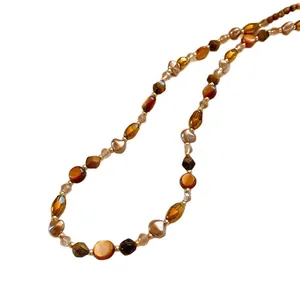 Elegant Maillard brown beaded necklace featuring oval and faceted glass beads for women