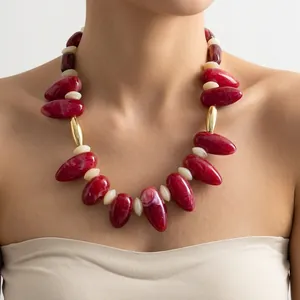 Exaggerated marbled acrylic irregular oval necklace for a bold fashion statement
