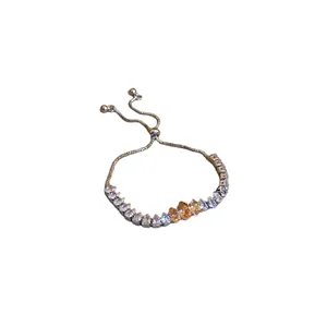 Elegant Korean style silver-colored bracelet with sparkling zircons and adjustable slider