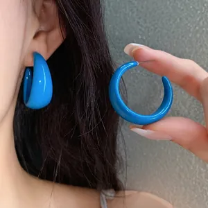 Acrylic C-Shaped Stud Earrings Minimalist Blue Hoop Earrings With Steel Earring Post Summer Fashion Jewelry For Women