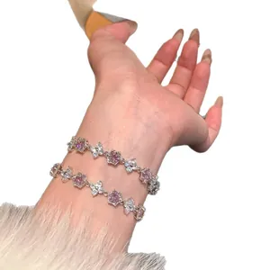 Bracelet de charme élégant style coréen fleurs en zircon pour femmes argenté