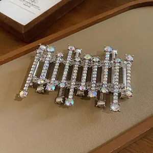 Luxury iridescent crystal geometric cuff bracelet with silver-tone finish and elegant design