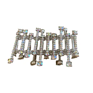 Exquisite silver geometric bracelet encrusted with iridescent rhinestones luxury style