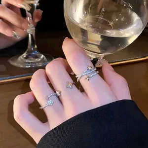 Fashion Zirconia Star Open Ring Adjustable Punk Metal Style Index Finger Ring For Women Personalized Versatile Jewelry Gift