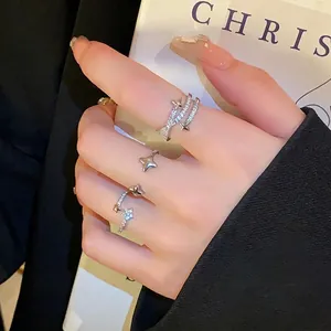 Elegant silver open rings with sparkling cubic zirconia star design for a modern look