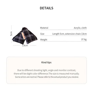 Detailed product specifications for the plaid fabric triangle hair claw clip with dimensions