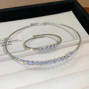 Elegante set di gioielli color argento con pietre di zircone scintillanti in una scatola.
