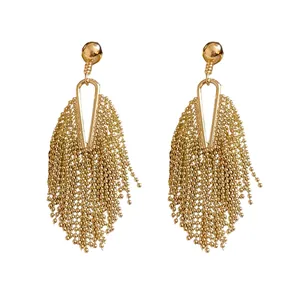 Elegant gold irregular tassel stud earrings with vintage beaded chain fringe