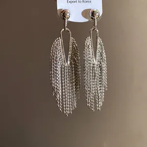 Detailed view of vintage silver bead tassel earrings with irregular fringe design