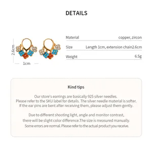 Specifications and details of gold-plated zircon flower tassel earrings with blue charms