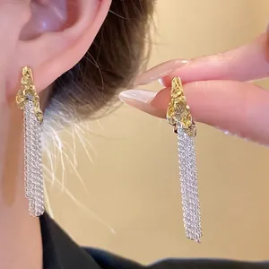 Vintage C-Shape Tassel Stud Earrings For Women 925 Sterling Silver Earring Post Gold Silver Alloy Wrinkled Metal Jewelry