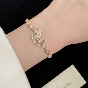 14K Gold Plated Copper Zirconia Rocking Horse Pendant Bracelet For Women Light Luxury Fashion Jewelry Accessory Gift