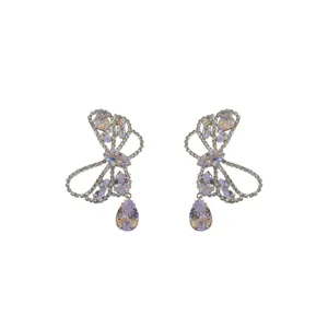 Elegant butterfly waterdrop earrings with sparkly cubic zirconia and silver needles