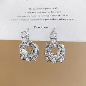 Real Gold Plated Copper Zirconia U-shaped Huggie Earrings Light Luxury Design 925 Sterling Silver Post Earrings For Women