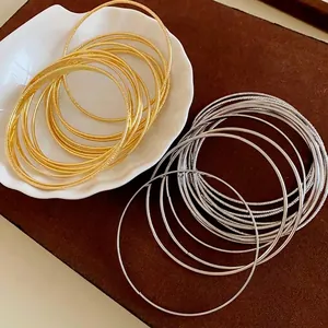 Minimalist Alloy Multi-layer Round Geometric Bangle Bracelet Set Gold Silver Tones Matte Polished Finish For Women Jewelry