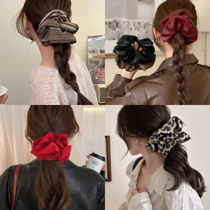 Vintage Leopard Striped Hair Scrunchies For Women Retro Polka Dot Fabric Elastic Hair Ties Autumn Winter Hair Accessories