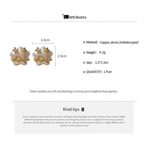 Professional attribute details for elegant star stud earrings with pearl and zircon inlay