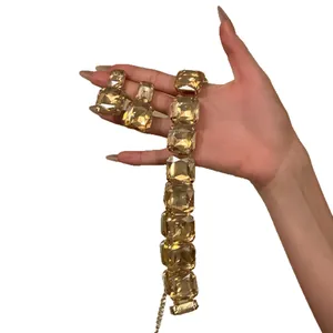 Luxury champagne square crystal necklace and earring jewelry set for women, vintage style