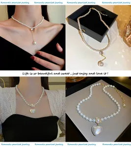 Collier de perles vintage français avec pendentif cœur et gland pour femmes.