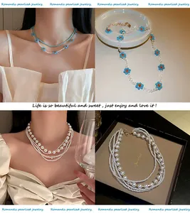 Collier de perles multicouches et floral de style français pour un look d'été élégant