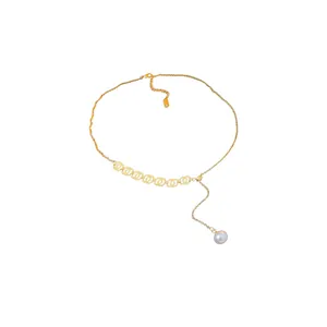 Elegant gold-toned titanium steel necklace with pearl pendant and geometric links