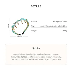 Detailed product info for irregular turquoise stone headband including dimensions and specs