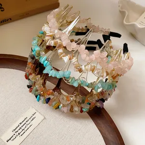 Collection of acrylic headbands decorated with vintage colorful irregular crushed stones