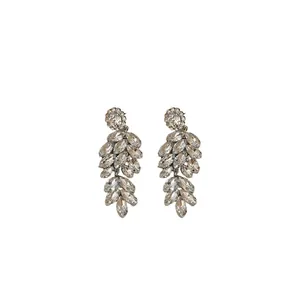 Elegant silver needle drop earrings with sparkling rhinestone wheat spike design for women