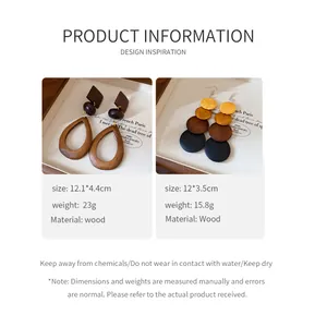 Detailed specifications and material info for New Chinese style wooden earrings.