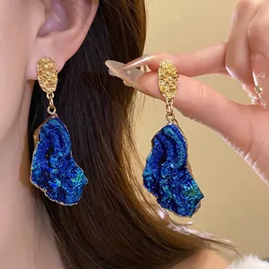 Vintage Hong Kong Style Irregular Resin Drip Oil Pendant Earrings With Silver Earring Post Fashion Jewelry For Women