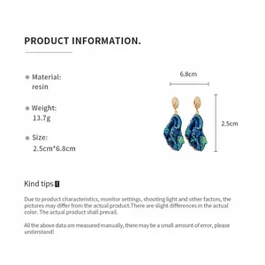 Detailed dimensions and material info for vintage resin irregular pendant earrings