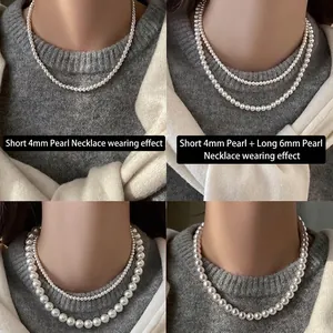 Élégant ensemble de colliers de perles de 4 mm et 6 mm en styles superposés et simples