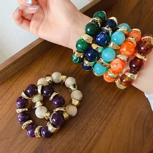 Bracciali di perle acriliche multicolore con distanziatori dorati da donna moda