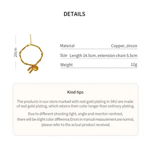 Detailed technical specifications for the real gold plated copper bracelet with zircon accents