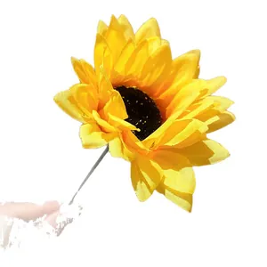 Beautiful yellow fabric sunflower hair clip accessory with metal alligator clip for women
