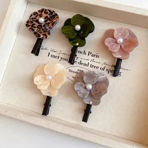 Set of 5 floral acetate hair clips with pearls and rhinestones in various colors