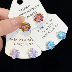 Fashion Sweet Floral Man-made Crystal Stud Earrings For Women Dopamine Style Luxury Jewelry With Silver Earring Post Elegant Gifts