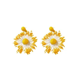 Hand-woven yellow flower firework drop earrings with steel needles for vacation style