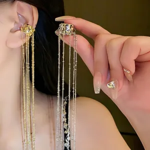 Irregular Geometric Tassel Ear Bone Clip Minimalist Alloy Earrings With 925 Sterling Silver Earring Post For Women Jewelry