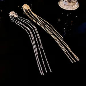 Elegant long tassel ear cuffs in gold and silver, non-pierced minimalist dangle earrings