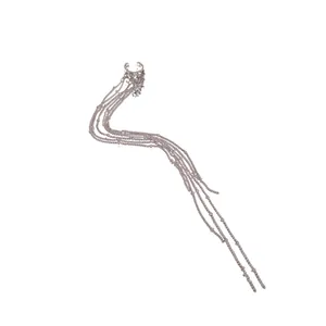 Elegant irregular geometric tassel ear cuff with long chain fringe