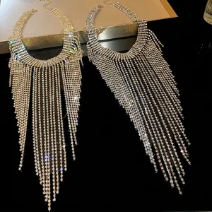 Elegante lange Strass-Fransenkette mit funkelndem geometrischem Quasten-Design für Damen.