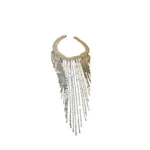 Luxuriöse mehrlagige Strass Quasten Halskette elegante lange Pullover Kette Schmuck