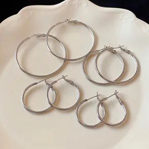 Silver minimalist hoop earrings set in various sizes for women stylish jewelry