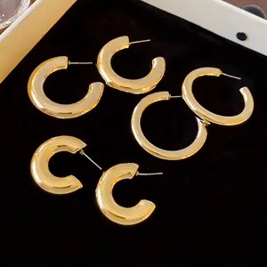 Minimalist C-Shaped Hoop Earrings For Women Gold Plated Alloy Geometric Steel Earring Post Vintage Cold Style Jewelry