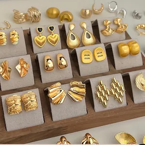 Orecchini a Bottone Moderni in Lega di Zinco Placcati Oro Con Perno in Argento Sterling 925 Orecchini a Cerchio Geometrici Minimalisti Gioielli da Donna