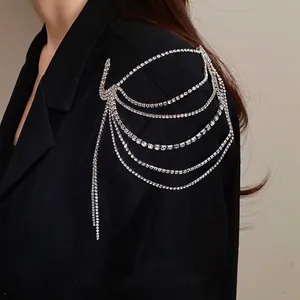Elegant multi-layer tassel rhinestone brooch shoulder jewelry for fashion blazers