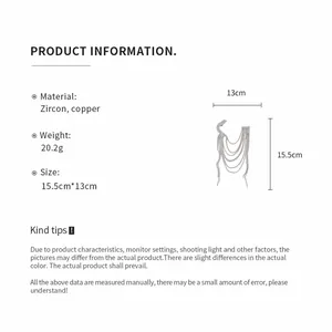 Detailed product specifications for multi-layer tassel brooch made of zircon and copper