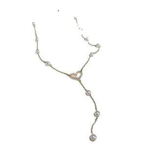 Elegant French baroque pearl necklace featuring a sparkling crystal heart pendant for women