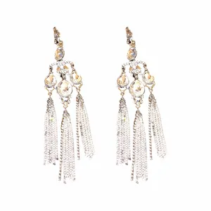 Elegant silver waterdrop tassel earrings with shimmering crystals for a luxury look
